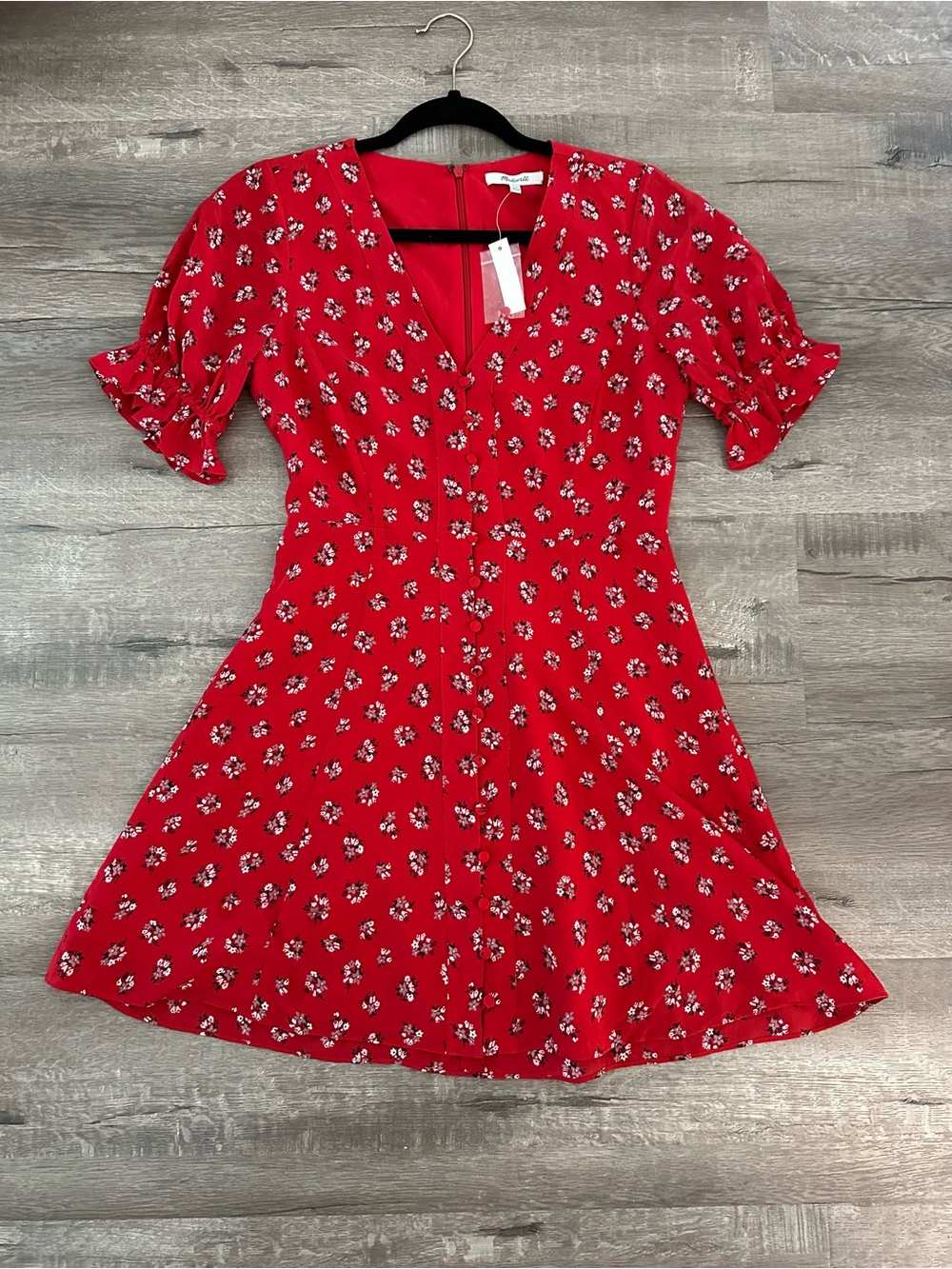 NWT Madewell Silk Red Floral Button-Front Dress